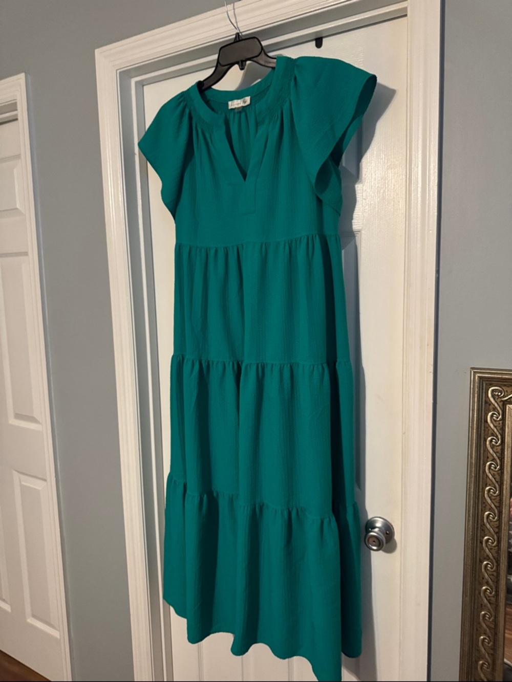 Teal Tiered Maxi Dress with Flutter Cap Sleeves